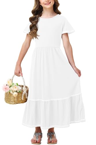 Remimi Girls Summer Short Sleeve Dress Casual Flowy Maxi Dresses 5-14 Years2