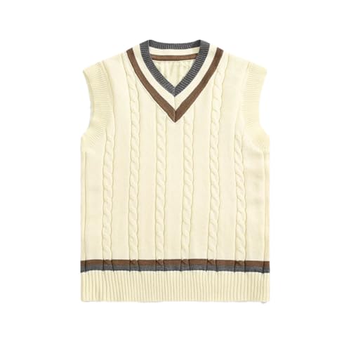Men’S British Retro College Style Color Block V-Neck Knitted Sweater Vest Layered Sleeveless Wool Pullover Waistcoat