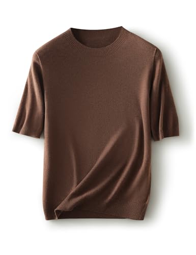 Women's Merino Wool Blend Sweater Fall Winter Crew Neck Short Sleeve First-Line Ready to Wear Seamless Knit Pullover