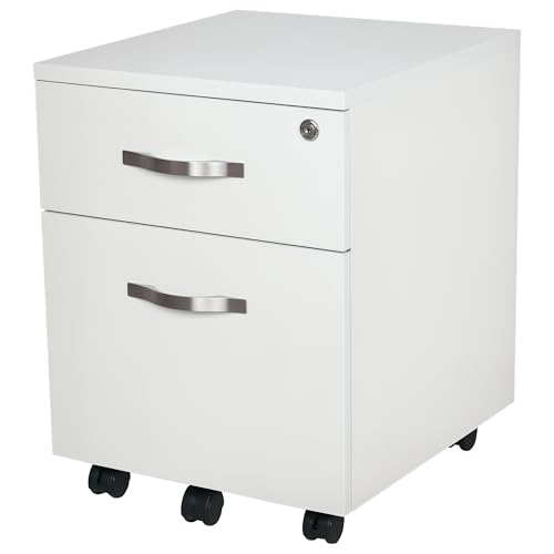 HOMCOM Cajonera de Oficina con Reudas Mueble Archivador con 2 Cajones Llave y Riel Colgante Armario para Oficina Estudio Diseño Moderno 40x45,5x52,5 cm Blanco