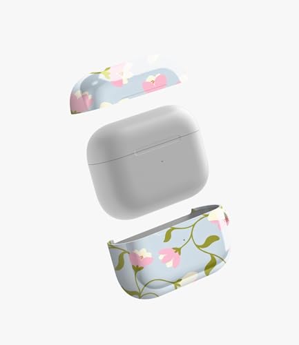 Image of Blush Bloom Sky Glossy Case Compatible with AirPods Pro 1, Cute Light Blue Floral Protective Hard Cover, Aesthetic Spring Flower Earbud Accessories for Women and Girls