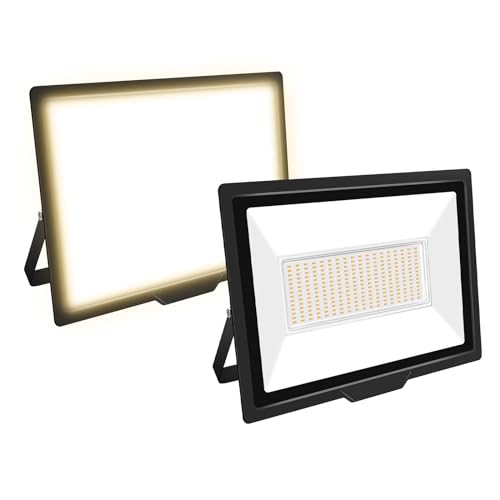 Willpower 2pcs Outdoor LED Floodlights 200W 20000LM LED Security Lights IP66 Waterproof 175V-265V Daylight Warm White 3000K Wall Light for Garden Garage Back Door Yard Lawn Court Patio