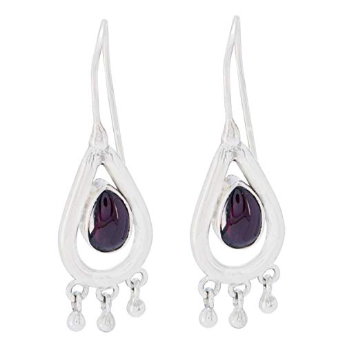 Boucle d'oreille grenat en argent 925 forme poire pour femme
