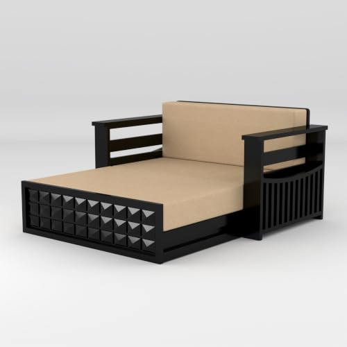 Image of Solid Sheesham Wood Sofa Cums Bed with Mattress & Storage | Rosewood Convertible Sofa Bed for Living Room & Bedroom (D-Walnut, 2 Seater)