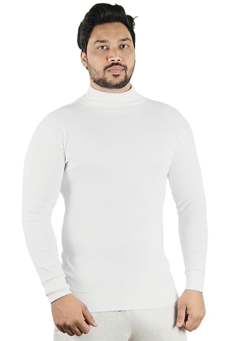 2VRN Men’s Cotton Turtle Neck Sweater for Winter Black White Color
