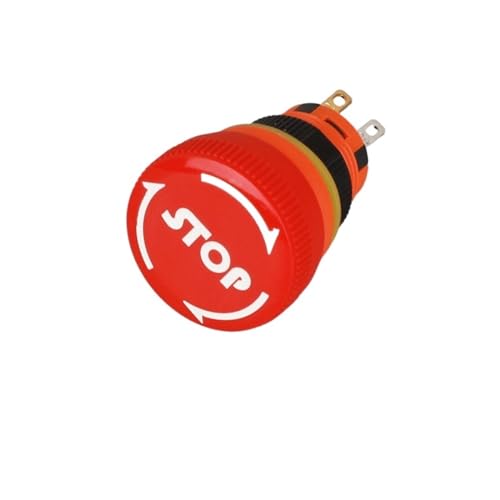 Bouton d'arrêt d'urgence 16mm 1NO1NC tête rouge Arrow Stop en plastique 6A pour tableau