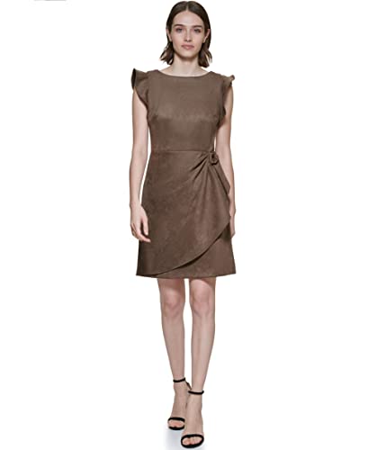 Image of DKNY Women's Flutter Sleeve Faux Wrap Dress with Hardware