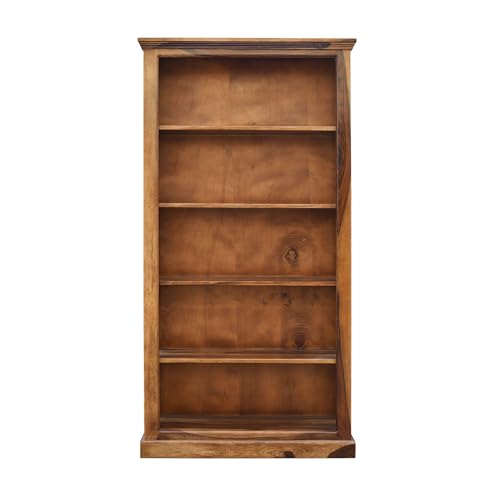 Image of SONA ART & CRAFTS Iron Jali Book Shelf Wooden | Multipurpose 5 Tier Semi Open Bookshelf for Home & Library | Storage Cabinet for Living Room | Crockery Cabinet for Home, Kitchen | Honey Finish