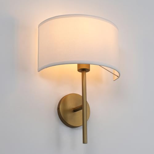 Image of Yosoan Fabric Wall Sconce Brass Vintage Indoor Bedside Wall Lamp Fixture