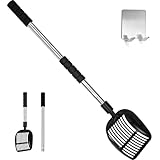 Jiimee Cat Litter Scoop, Metal Litter Scooper with Detachable Long Handle, Cat Litter Sifter with Deep Shovel, Wide Slits for Easy Cleaning, Large Cat Poop Scooper Includes Hook