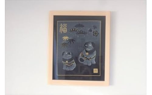 木製額 こまいぬ 41cm×49cm×3cm/sora sora ひのき 桧 手作り フレーム 額 布製生地入り 奈良県 宇陀市