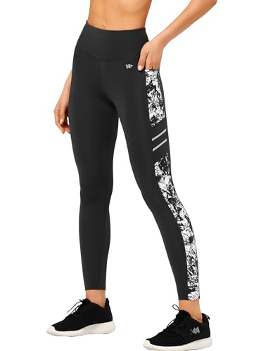 Yvette Printed Workout Leggings for Women High Waisted Yoga Pants with 2 Pockets Non See-Through Tummy Control, White Printed, XL