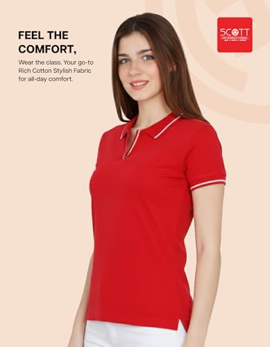 Image of Scott International Women's Cotton Polo T-Shirt | Half Sleeve Plain Collar Tee | Stylish Casual Top | Plain T-Shirt for Girls | Workwear for Office & Casual Wear