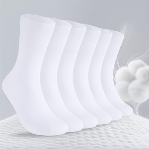 SockWaddles SockWaddles 6 Paar Diabetikersocken ohne Gummibund & ohne Naht 97% Baumwolle, Diabetiker Socken mit Komfortbund Hautfreundlich & Atmungsaktiv baumwollsocken für Damen Herren Weiß 43-46 - Detailansicht 2 | TV | Video | Foto