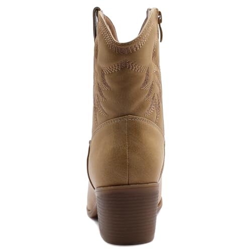 Image of GLOBALWIN Women's Cowgirl Boots Ankle Brown Cowboy Boots With Embroidered Stitching Low Heel Comfortable Western Boots For Country Outfits