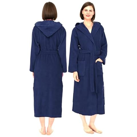 NAUSHA.HOME Luxury Hooded Bathrobe Mens & Ladies Dressing Gown 100% Cotton Terry Toweling Shawl Collar Robe Perfect Cover