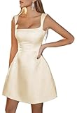 A Line Homecoming Dresses 2025 Short Satin Mini Evening Gown for Women Simple Backless Cocktail Party Gown Champagne Size 6