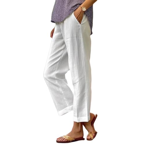 Cropped Linen Pants Women, Soft Breathable Linen Pants, Straight Leg Loose Fit for Work Travel Beach