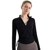 [MORGEN SKY] スポーツウェア ヨガウェア トップス レディース 長袖 シャツ ハイネック ハーフジップ 指穴付き サイドドロスト フィットネス トレーニング 春秋 おしゃれ ロングスリーブ プルオーバー CX082 (XL, ブラック)