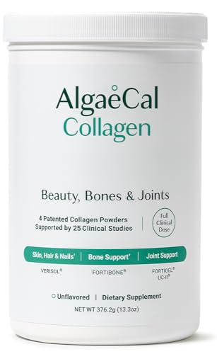ALGAECAL Collagen: 4 Clinically-Supported Peptides VERISOL®, FORTIGEL®, UC-II®, FORTIBONE®, Anti-Aging Hydrolyzed Collagen Powder, 30 Servings, Made in USA