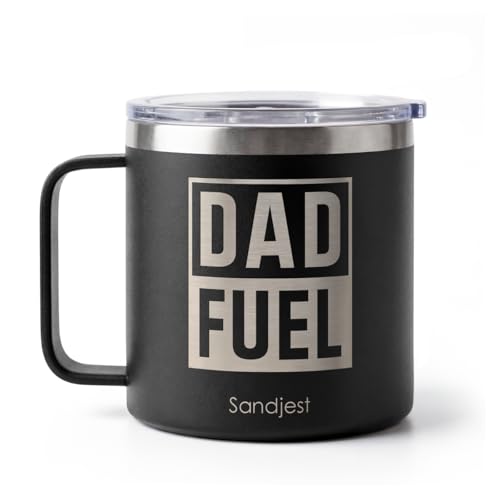 SANDJEST Dad Gift from Daughter Son, Stainless Steel Mug With Handle 14oz, Vacuum Insulated Coffee Cup With Lid, Dad Fuel, Drinking Cup for Father Papa Men, Father's Day Christmas Birthday