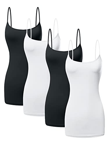 Image of Long Cotton Camisole Tank Tops for Women | Basic Braless Layering Tops with Adjustable Spaghetti Straps