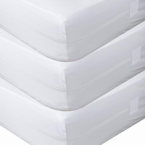 H HANSEL HOME Funda Colchón Impermeable con Cremallera, Cobertura Total 360°, Transpirable y Lavable, Protector de Colchón Blanco, para Cama 180/190 x 200 cm - 3 Unidades
