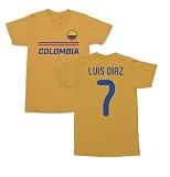 Tutiinca Colombia Soccer Fans Luis Diaz 7 Jersey Style Unisex T-Shirt (Gold, Large)