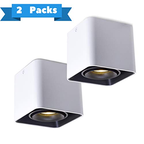 2 piezas Lámpara de techo cuadrada LED, la luz de techo LED puede girar 30 °, luz blanca cálida, GU10, [incluida la fuente de luz de 7W], carcasa de aluminio puro (negro + blanco)