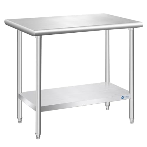 KUARBARR Stainless Steel Table 24 x 36 Inch, Commercial Stainless Steel Prep Table, NSF Metal Kitchen Preptable for Restaurant Garage Storage
