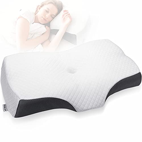 ANKUNABA Memory Foam Neck Pillow, Cervical Pillow for Side Back Stomach Sleeper Ergonomic Contour Pillow for Shoulder Pain Relief Sleeping Orthopedic Bed Pillows with Vent Hole & Washable Cover