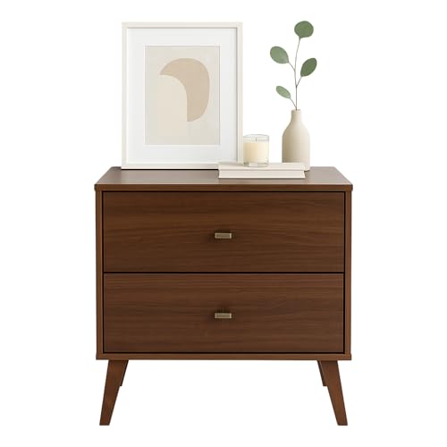Prepac Milo Mid-Century Modern 2 Drawer Nightstand, Bedside Table, Contemporary