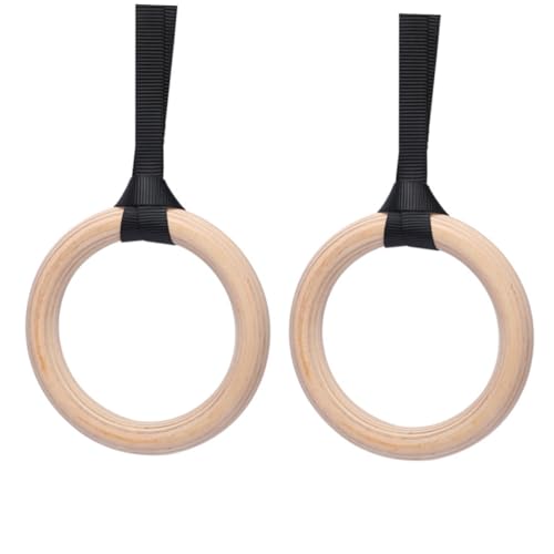 GOOHOCHY Gymnastic Rings Strength Training Exercise Equipment Natural Wood Fitness Rings for Home Park or Gym