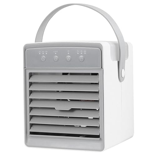 Air acondicionador personal 3 velocidades Mini CA con 7 color Luz ＆ 3 Temporizador 300 ml Ventilador de enfriamiento de tanque de agua con deflector y mango desmontables para acampar de automóvi
