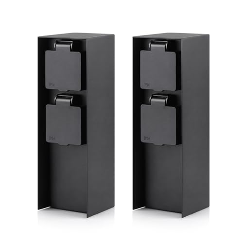 Lot de 2 colonnes de prise de jardin avec 2 prises de jardin, max. 3680 W, IP44 pour l'extérieur - Carré noir