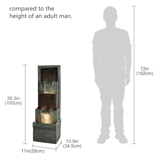 Image of Naturefalls 39.3 inch Tall 4-Tier Outdoor Water Fountain with LED Lights - Gray Resin Indoor /Outdoor Waterfall Fountain for Garden Patio Deck Backyard Home Decor