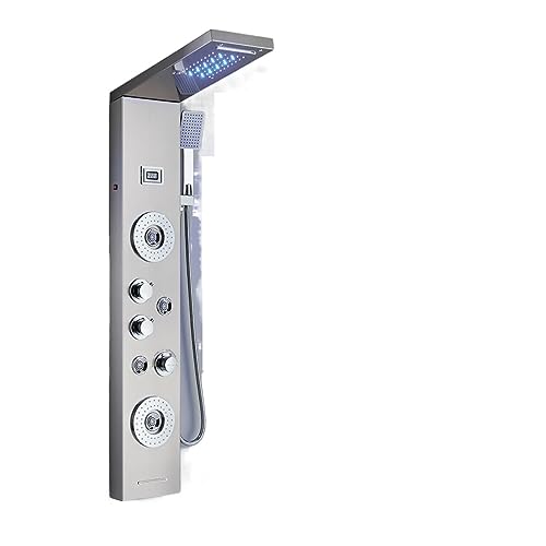 Set miscelatore termostatico per doccia, pannello doccia a cascata con LED, miscelatore a doppia maniglia, colonna doccia idromassaggio, montaggio a parete, finitura nera opaca