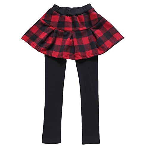 Aislor Girls Kids Thicken Footless Leggings with Tutu Plaid Mini Skirt Fleece Lined Warm Thick Pantskirt Pants Tights2