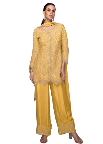 Costume indien en tissu Chinon véritable tenue fluide et légère femme 14127