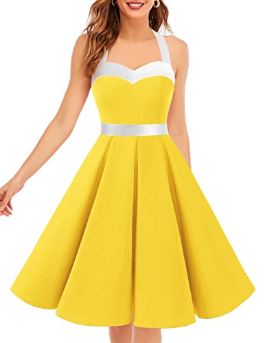 Image of DRESSTELLS Women's Vintage 1950s Cocktail Dress, Retro Tea Party Halter Swing Dresses