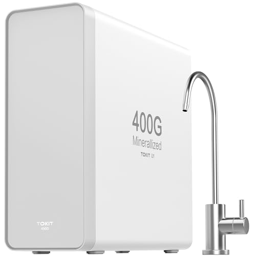 TOKIT Filtro De Agua De Ósmosis Inversa, RO Sistema De Filtración Mineral Bajo Fregadero, Calentador De Agua Instantáneo De 400 GPD, NSF/ANSI 58, 2:1 de Pureza al Drenaje, TDS (U1)
