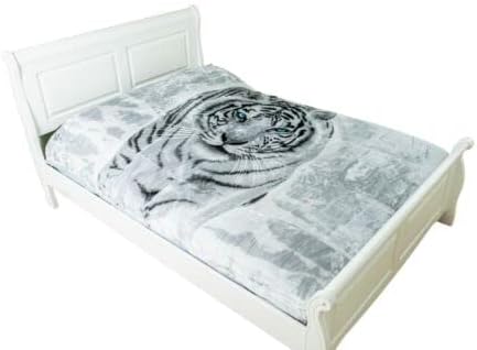 B&H 3D White Tiger Roll Mink Throw Luxury Soft Warm Fleece Sofa Bed Décor (Double)