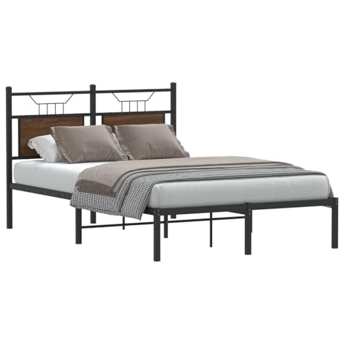 Mokuyary Marco de cama sin colchón, roble marrón, 120 x 190 cm, pequeño diseño de madera doble, marco de cama individual/doble, montaje sencillo, modelo de estilo moderno con cabecera