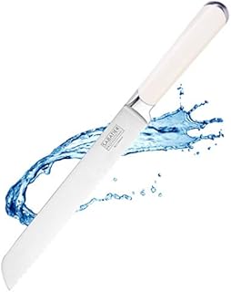 Sabatier Professional Broad Serrated Bread Kitchen Knife - 8in/20cm Full Tang Taper Ground Stainless Steel Blade, Cream Handle. Sharp for Longer, Lifetime Performance 25yr Guarantee
