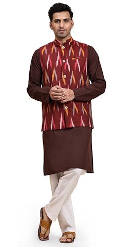 SKAVIJ Mens Cotton Regular Kurta Pajama with Casual Ethnic Nehru Jacket Set - Main Image