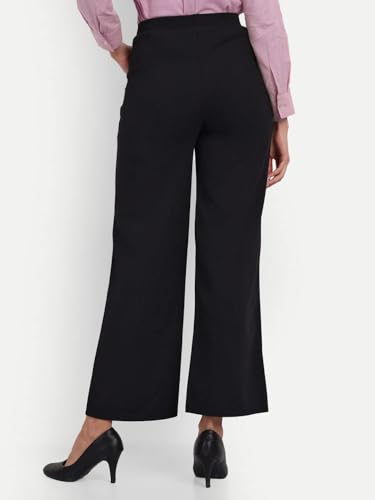 Image of Broadstar Women Black High-Rise Stretchable Wide Leg Trousers| Loose Fit|Comfort Fit| Women Formal Trousers
