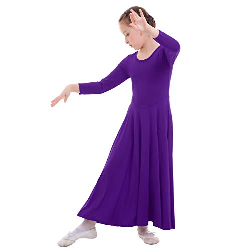 Vestidos Mujer Casual Litúrgico Manga Larga Leotardo Gimnasia Vestido de Ballet Flamenco Maillot Niña Violeta 13-14 Años