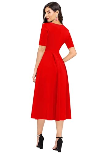 Image of LONDON BELLY Women's Poly Cotton Midi Dress with Round Neck 3 /4 Sleeves Solid Pattern Regular Fit and Calf Length | Women Midi Dress | Casual Party Summer for Womans