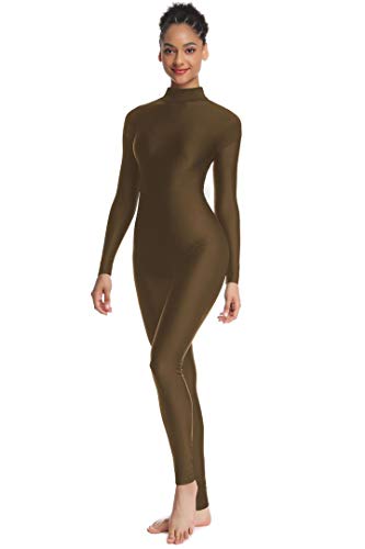 Image of Adult High Neck Long Sleeve Dance Unitard for Women Bodysuits Full Body Leotard Spandex Catsuit