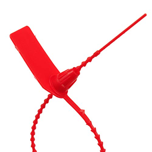Meprotal 100pcs 10-Inch Plasitc Pull-Tite Security Seal Tamper Seals Disposable Tie with Tags Self-Locking Tie for Trailers Tanker, Signage Numbered, Logistics Fire Extinguishers (Red)